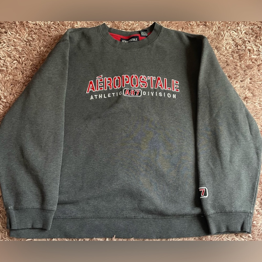 Aeropostale Grey/Red Skater Retro Urban Spellout Y2K Loungewear Sweatshirt SZ L‎